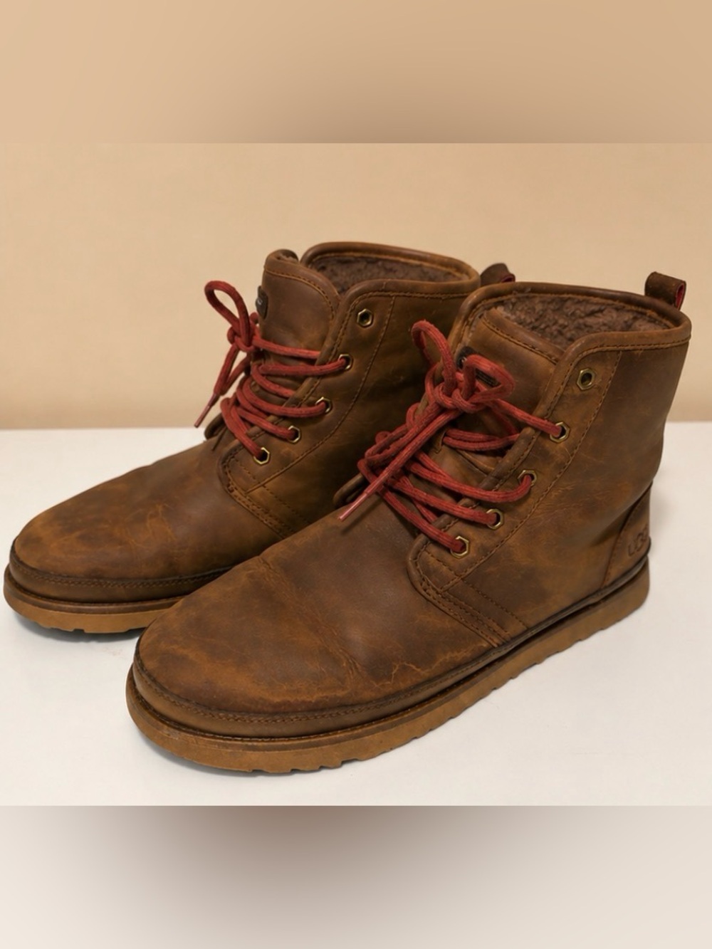 UGG Men’s Waterproof Leather Boots Brown Size 9 Wool Lined Chukka